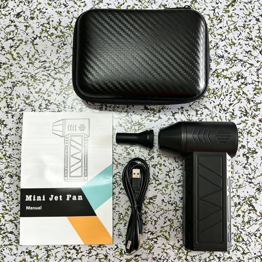 High‑Speed Brushless Mini Portable Turbo Fan, Handheld Wireless Blower for Outdoor Use, LED Light Blowing Function Storage Bag Packaging