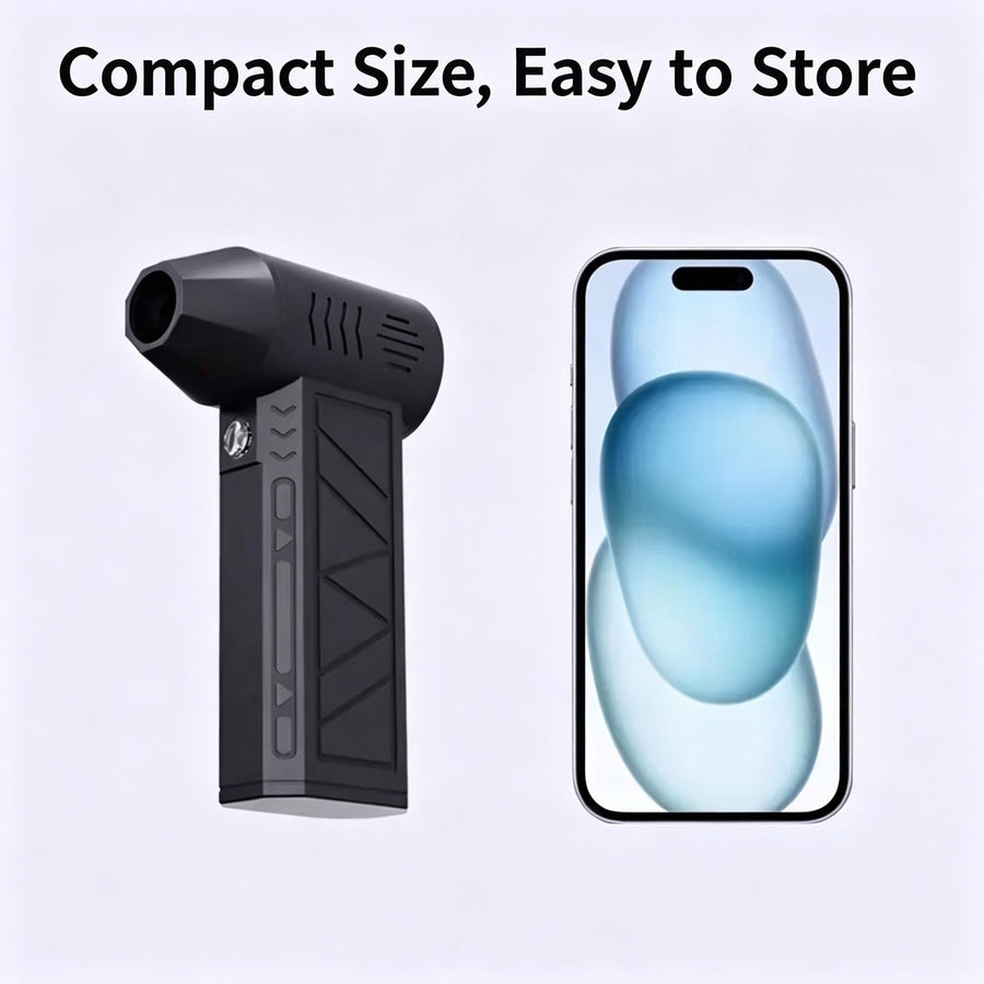 High‑Speed Brushless Mini Portable Turbo Fan, Handheld Wireless Blower for Outdoor Use, LED Light Blowing Function Storage Bag Packaging