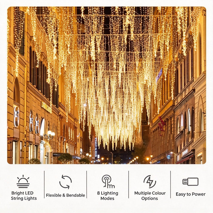 Bright Twinkle Star LED String Lights Plug‑in Design, Waterproof For Garden Tree & Camping Atmosphere Layout, Halloween Patio Decor Supply, 20M 200Leds Warm White