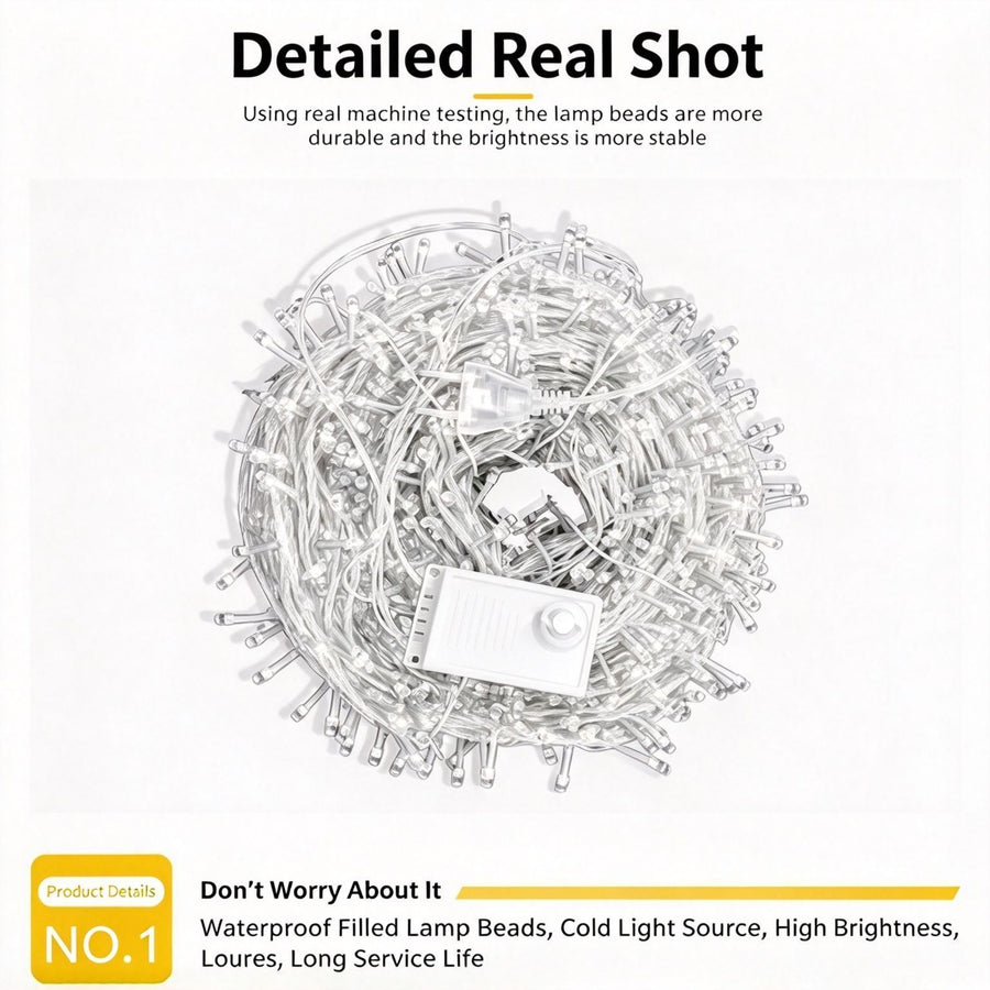 Male‑Female Joint Constant‑On LED String Light Controller, Steady Cool‑White Light Output For Long‑Time Scene Lighting, Christmas Decor Matching Component, Cool White