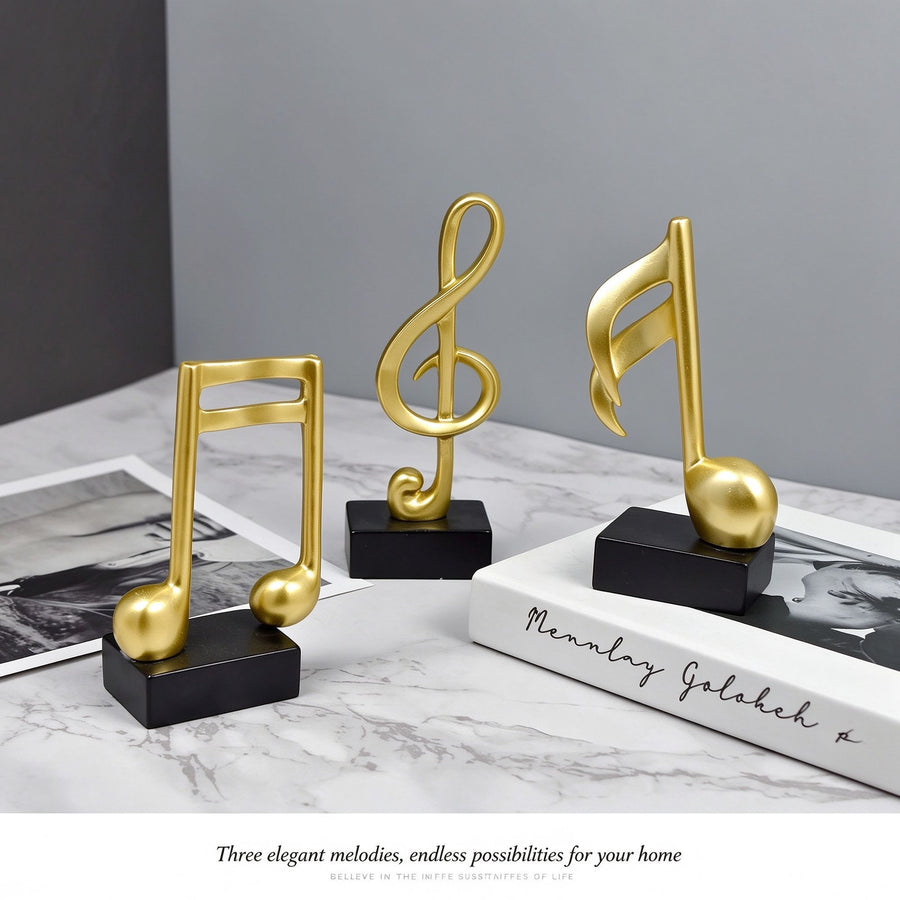 Handmade Resin Musical Note Statue, Golden Tone Desktop Ornament, Ideal Holiday Gift for Music Lovers