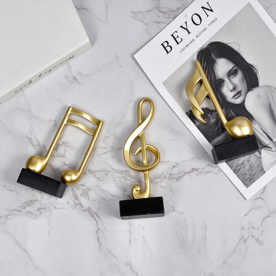 Handmade Resin Musical Note Statue, Golden Tone Desktop Ornament, Ideal Holiday Gift for Music Lovers