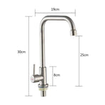 304 Stainless Steel Single Cold 7‑Shape Kitchen Tap Without Inlet Pipe Ball Bead Rotation Sink Faucet for Washing Basin Home Renovation Supply