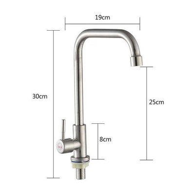 304 Stainless Steel Single Cold 7‑Shape Kitchen Tap Without Inlet Pipe Ball Bead Rotation Sink Faucet for Washing Basin Home Renovation Supply