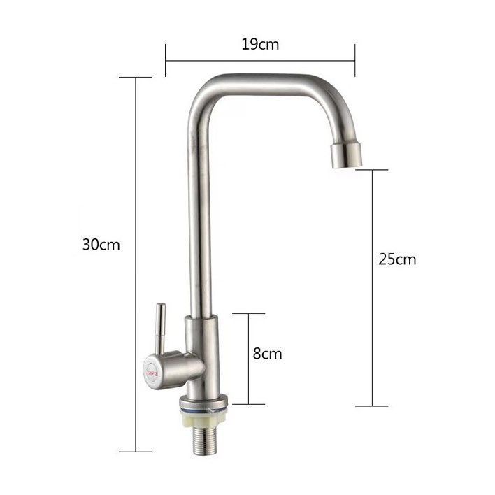 304 Stainless Steel Single Cold 7‑Shape Kitchen Tap Without Inlet Pipe Ball Bead Rotation Sink Faucet for Washing Basin Home Renovation Supply