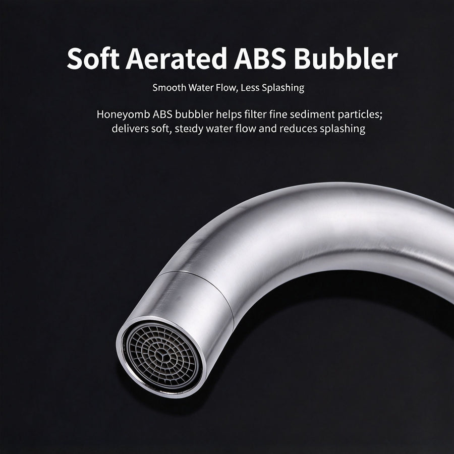 304 Stainless Steel Single Cold 7‑Shape Kitchen Tap Without Inlet Pipe Ball Bead Rotation Sink Faucet for Washing Basin Home Renovation Supply