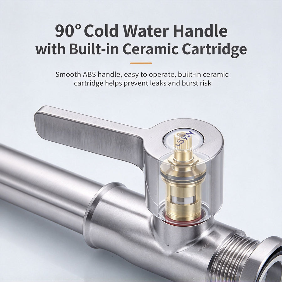 304 Stainless Steel Single Cold 7‑Shape Kitchen Tap Without Inlet Pipe Ball Bead Rotation Sink Faucet for Washing Basin Home Renovation Supply