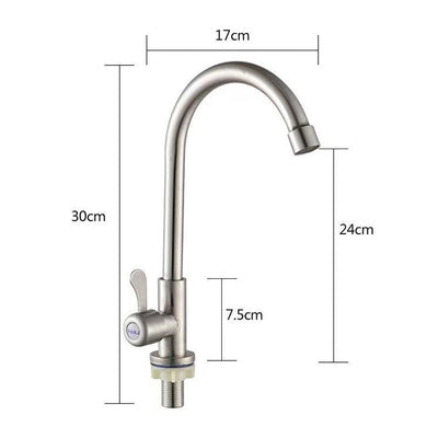 Ball Bearing Type 304 Stainless Steel Single Cold Large Bend Faucet Without Inlet Pipe Rotatable Sink Tap Kitchen Bathroom Christmas Home Accessory