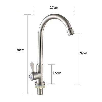 Ball Bead Stainless Steel Single Cold Large Bend Kitchen Tap Without Inlet Pipe Single Cold Water Outlet Faucet for Washing Basin Home Hardware Gift