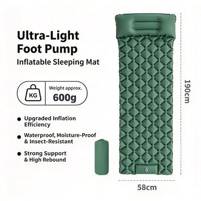 Inflatable Air Mattress Single 190x60x5cm Green Lightweight Portable Camping Air Bed for Outdoor Travel Home Lunch Rest Halloween Christmas Camping Gear