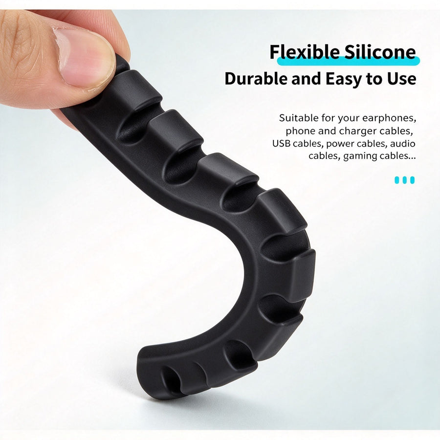 Black 5‑Hole Cable Holder Clips 3Pcs Desktop Data Charging Cord Management Fixer, Tidy Desk Storage Organizer Practical Xmas Gift For Home User