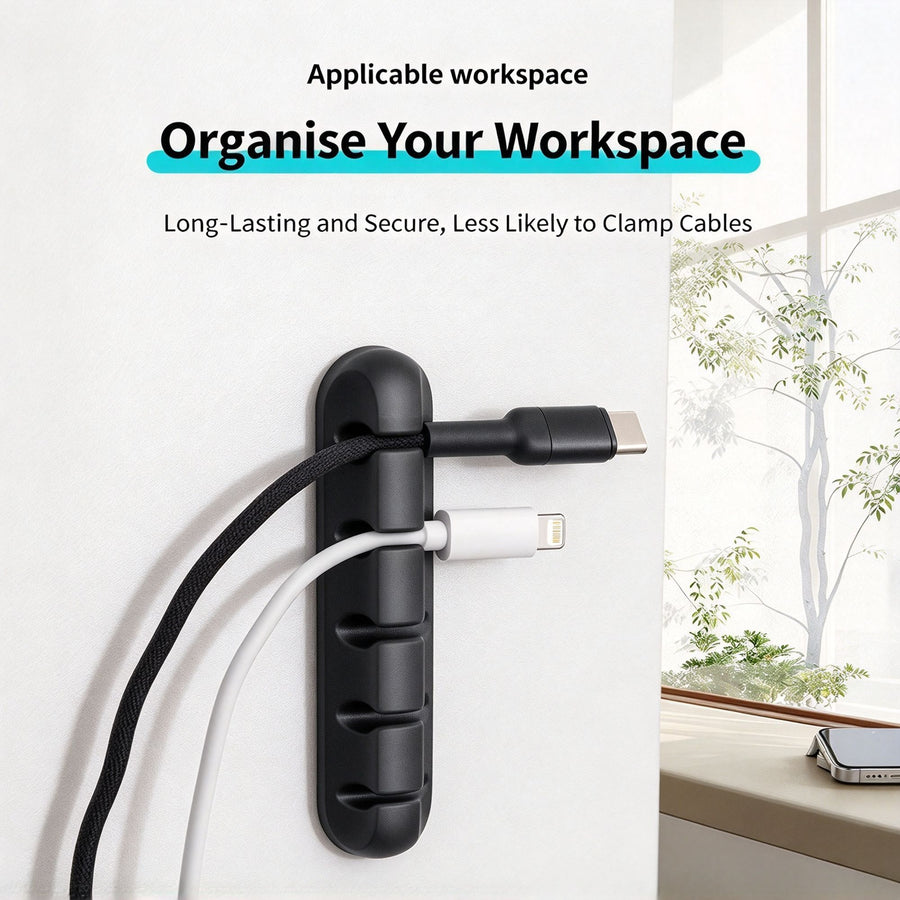 Black 5‑Hole Cable Holder Clips 3Pcs Desktop Data Charging Cord Management Fixer, Tidy Desk Storage Organizer Practical Xmas Gift For Home User