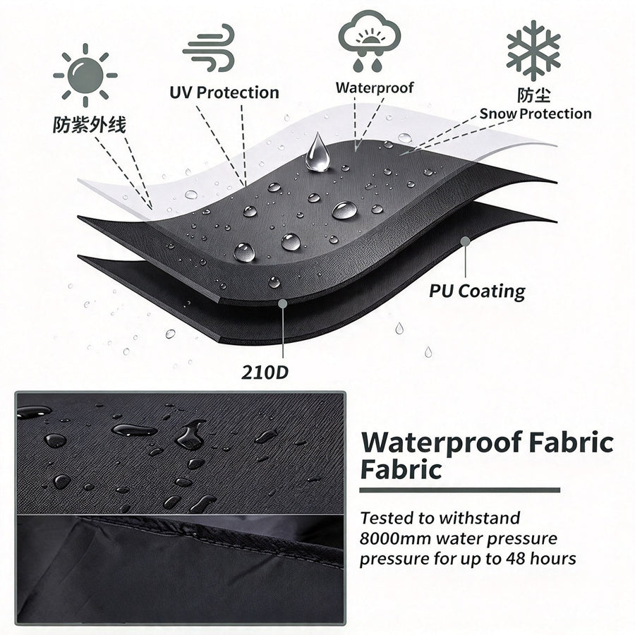 210D Black PU Coated Rectangular Patio Cover 300x250x90cm, Windproof Anti-Fading Outdoor Table Protector, Durable Garden Furniture Shield, Christmas Halloween Gift