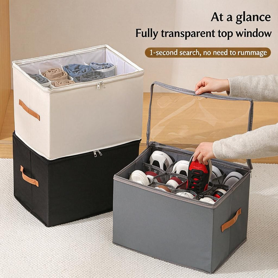 Foldable Fabric Shoe Storage Box Beige Divided Compartment Dustproof Washable Organiser 1pc Home