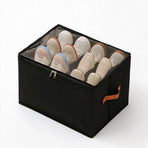 Zip-Top Non-Woven Shoe Organiser Box 43x32cm Black Clear Panel Dividers Orange Carry Handle Moisture-Proof Wardrobe Closet Tidy 1pc