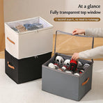 Zip-Top Non-Woven Shoe Organiser Box 43x32cm Black Clear Panel Dividers Orange Carry Handle Moisture-Proof Wardrobe Closet Tidy 1pc