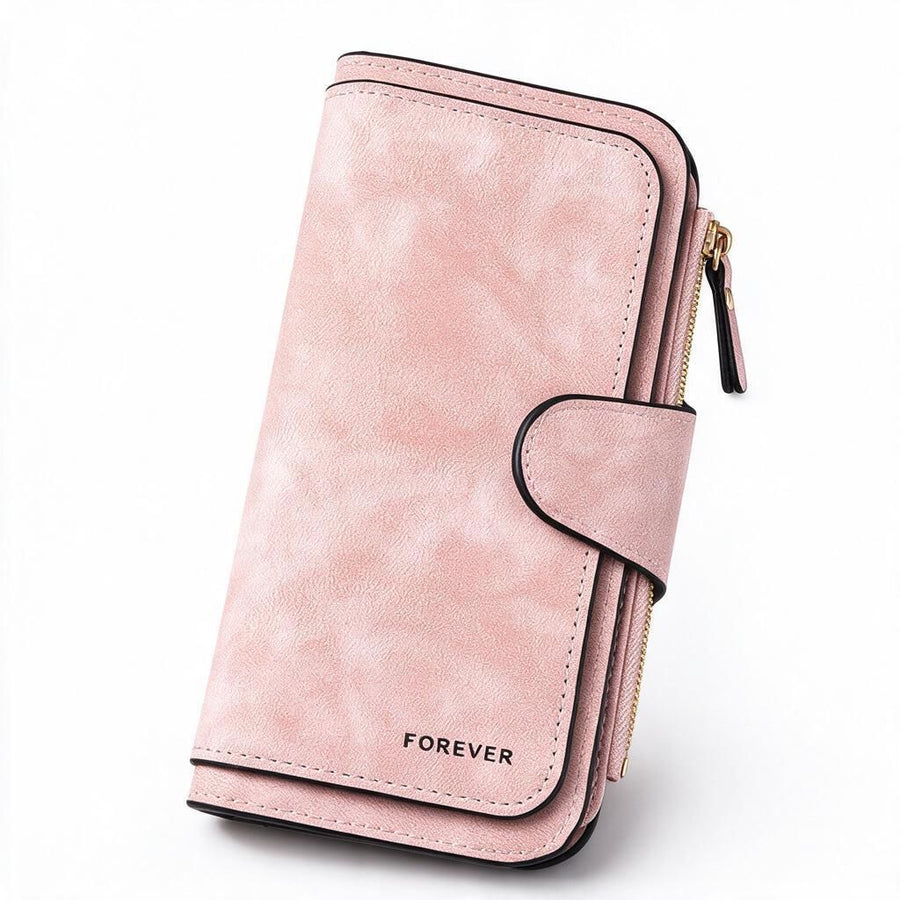 Pink Faux Leather Long Purse for Women Snap Fastening Flap Clutch Zip Coin Compartment Large Capacity Halloween Gift 1pc