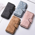 Pink Faux Leather Long Purse for Women Snap Fastening Flap Clutch Zip Coin Compartment Large Capacity Halloween Gift 1pc