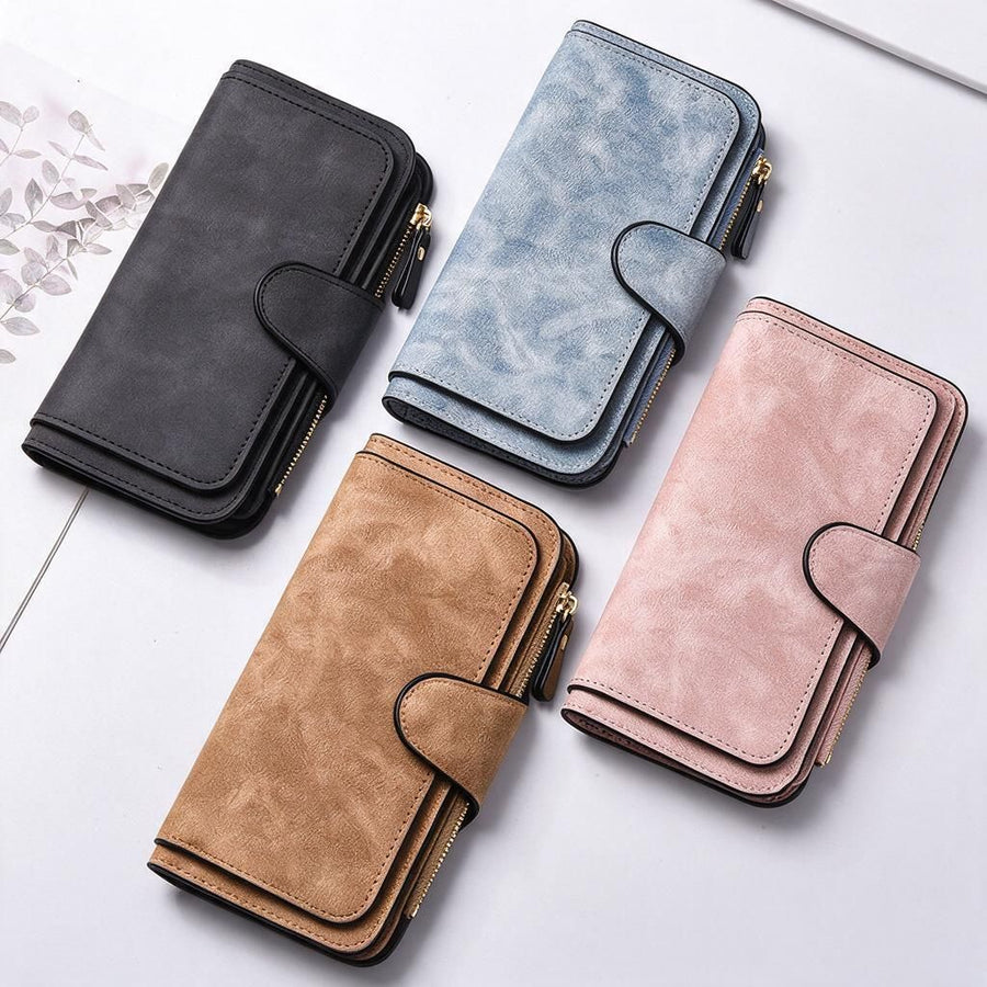 Pink Faux Leather Long Purse for Women Snap Fastening Flap Clutch Zip Coin Compartment Large Capacity Halloween Gift 1pc