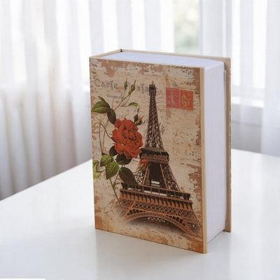 Paris Eiffel Tower Print 18cm Compact Book-Shaped Locking Coin Bank 3-Dial Combination Code Vault Retro French Postcard Style Desk Tidy 1pc