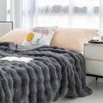 Wavy Plush Bed Throw 100x160cm Charcoal Grey - Faux Rabbit Fur Front with Coral Fleece Backing for Cosy Evenings Indoors