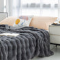 Wavy Plush Bed Throw 100x160cm Charcoal Grey - Faux Rabbit Fur Front with Coral Fleece Backing for Cosy Evenings Indoors
