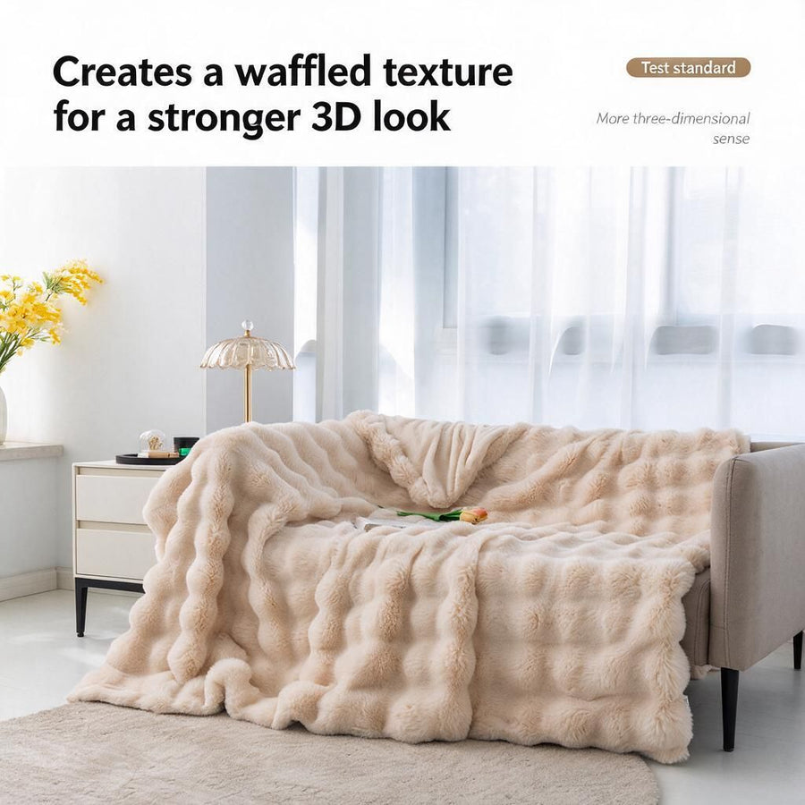 Wavy Plush Bed Throw 100x160cm Charcoal Grey - Faux Rabbit Fur Front with Coral Fleece Backing for Cosy Evenings Indoors