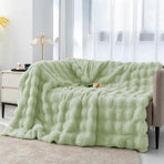 Oversized 120x200cm Fuzzy Throw in Matcha Green - Bunny Fur Face & Coral Fleece Reverse Couch Blanket for Double Bed Halloween Snuggles