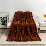 Dark Chocolate Brown 70x100cm Compact Cosy Cuddle Blanket - Two-Tone Tufted Faux Rabbit Fur & Fleece Backing, Warm Lap Wrap Halloween Eve