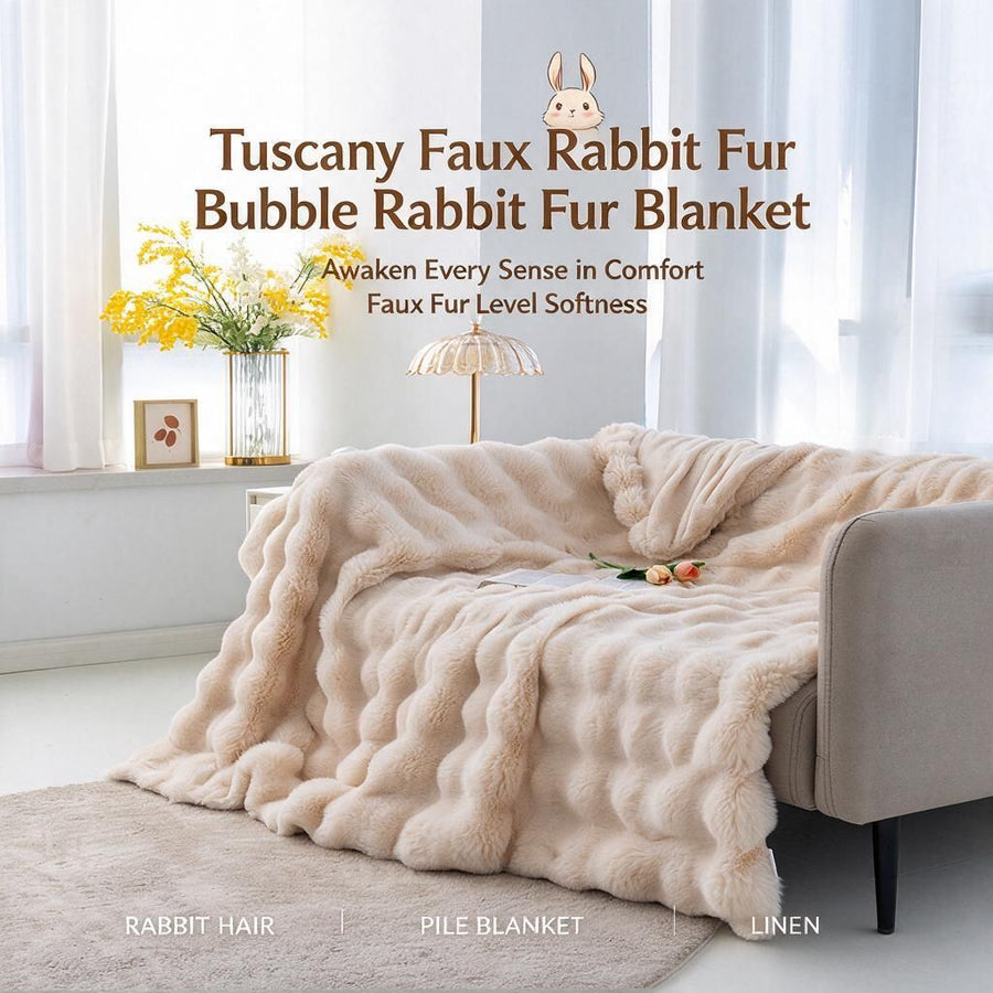 Two-Tone Tufted Bunny Fur Blanket 180x200cm Deep Coffee Brown - Reversible Fleece Throw Keeps Sofa & Bed Snug This Spring