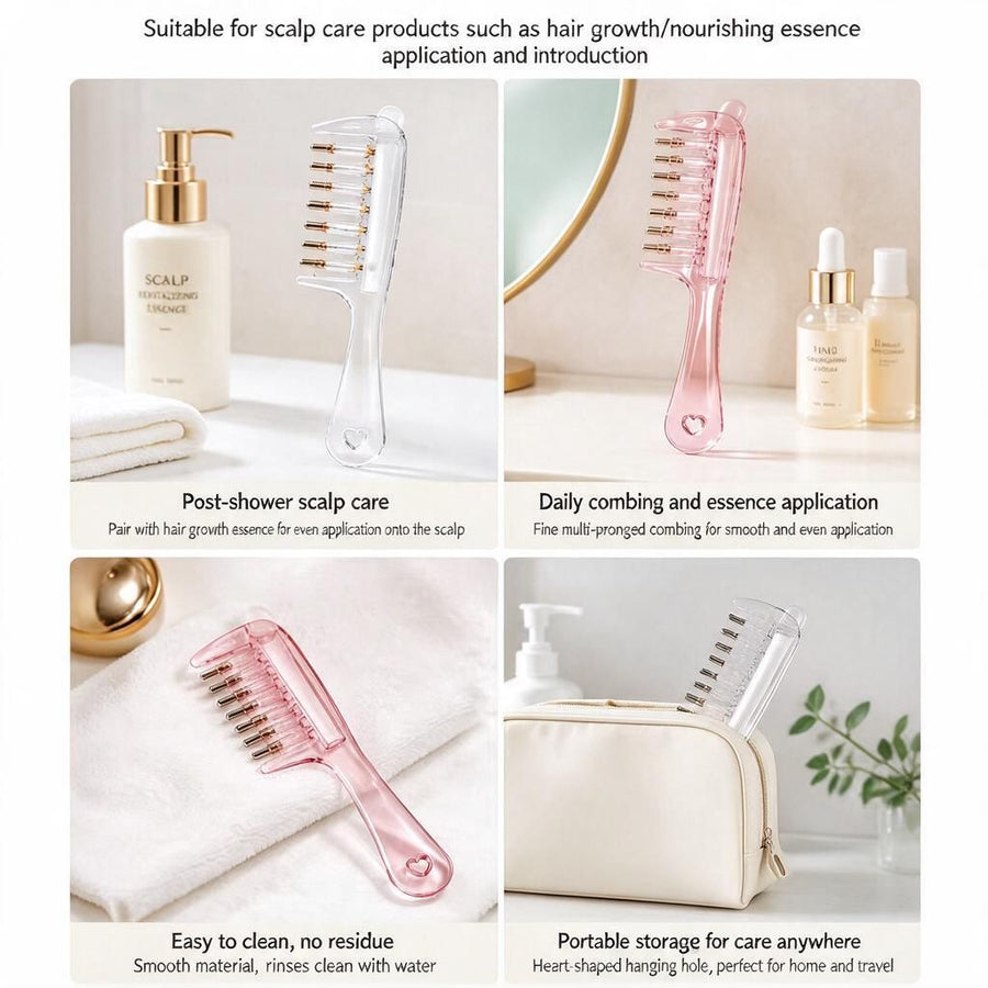 16cm Clear W-Shape 6-Tooth Scalp Massager Comb Roller Ball Oil Applicator Portable Hair Care Tool Boxed Home Spa Gift