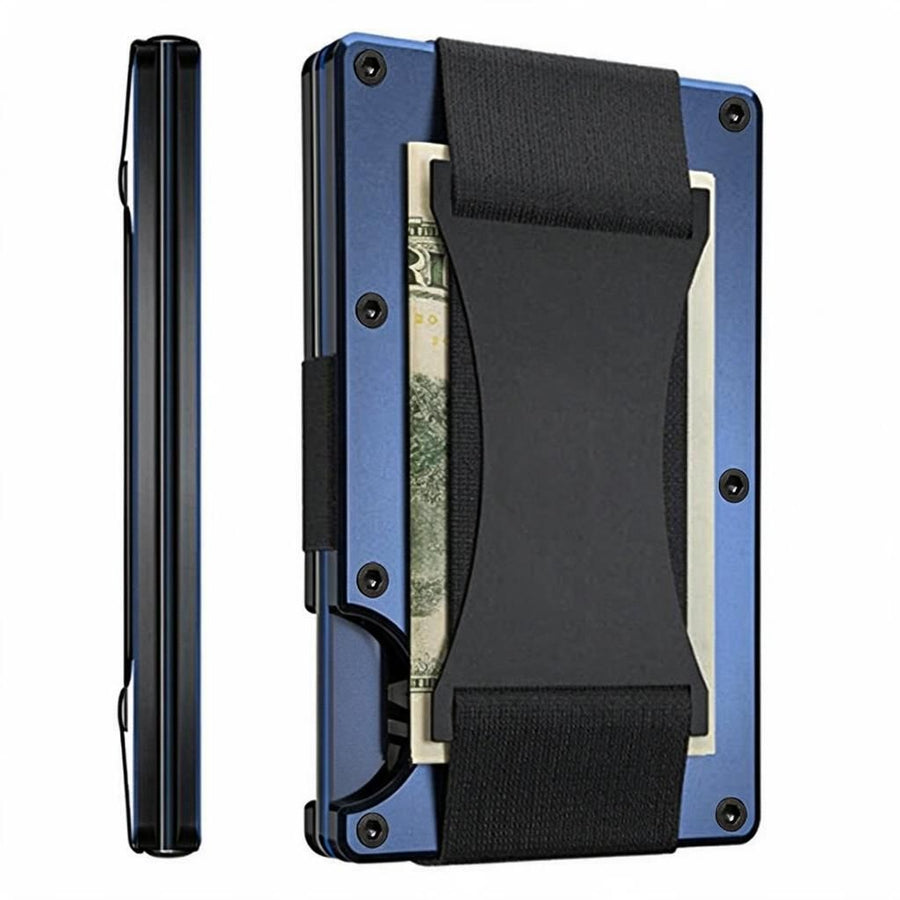 Slim RFID Anti-Scan Wallet Royal Blue Aluminium Alloy Money Clip Card Holder Strap Design 1pc Gift Idea