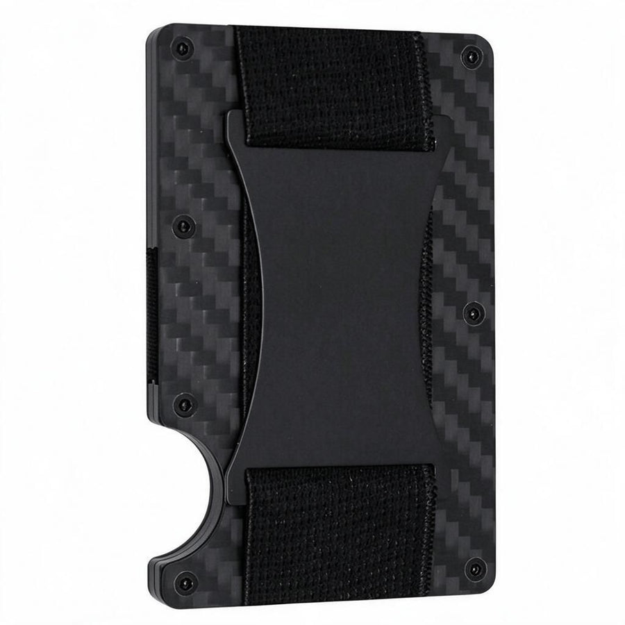 Signature Black Matte Carbon Fibre Card Guard Wallet with Elastic Strap RFID Safe 1pc Compact Commuter