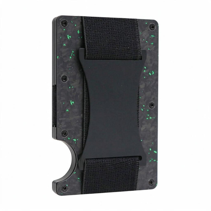 Speckled Green Forged Carbon Card Wallet RFID Anti-Skimming Money Clip with Wrist Strap 1pc Halloween Gift Idea
