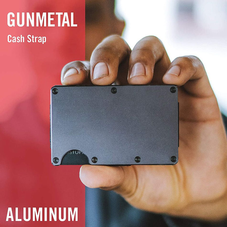 Men's Skull-Print Black Aluminium Card Carrier Spring Cash Clip RFID Shield 1pc Biker Gift