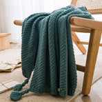Textured Bobble Tassel Knit Blanket Peacock Green 70x230cm Extra Long Couch Drape for Spring Evenings Halloween Decor