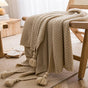 Cream Beige Knit Throw with Round Tassel Ends 70 x 230cm Osmanthus Stitch Textured Sofa Armrest Drape Spring Home Styling Halloween Lounge