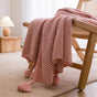 Pink 130x230cm Woven Osmanthus Stitch Throw Blanket Pom Ball Tassel Edges All-Season Couch Wrapping & Bed Foot Spring Halloween Gift