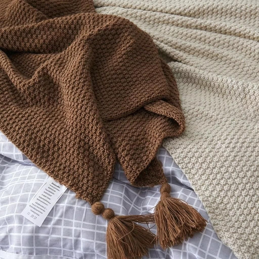 Pink 130x230cm Woven Osmanthus Stitch Throw Blanket Pom Ball Tassel Edges All-Season Couch Wrapping & Bed Foot Spring Halloween Gift