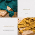 Pink 130x230cm Woven Osmanthus Stitch Throw Blanket Pom Ball Tassel Edges All-Season Couch Wrapping & Bed Foot Spring Halloween Gift