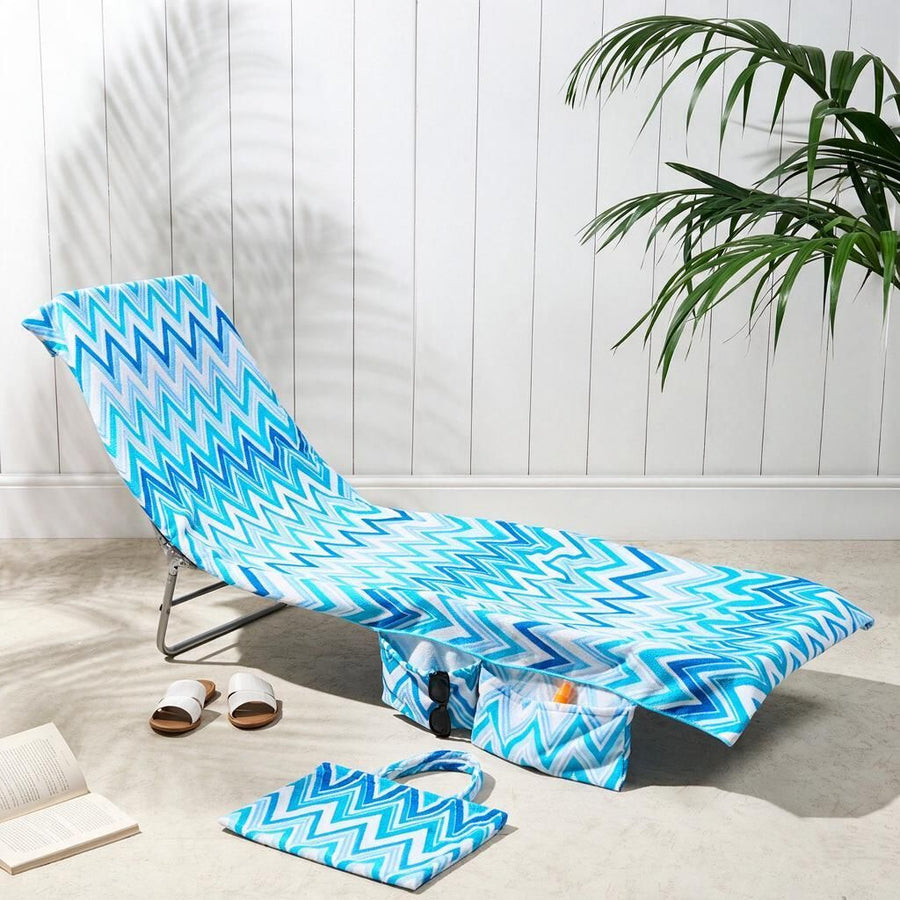 Terry Cloth Lounger Chair Cover ST003 75x210cm Carry Pouch Pocket Poolside Sunbathing Mat