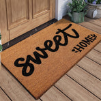 Halloween Front Door Rug 45x75cm Sweet Home Black Script Print Brown Coir-Look Welcome Mat Abrasion Resistant Indoor Outdoor