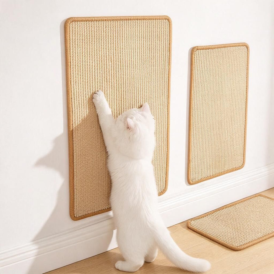 Upright Wall-Fix Cat Scratcher Panel 30x60cm Sisal Claw Filing Sheet Adhesive Strip Backing Natural Beige Couch Shield Indoor