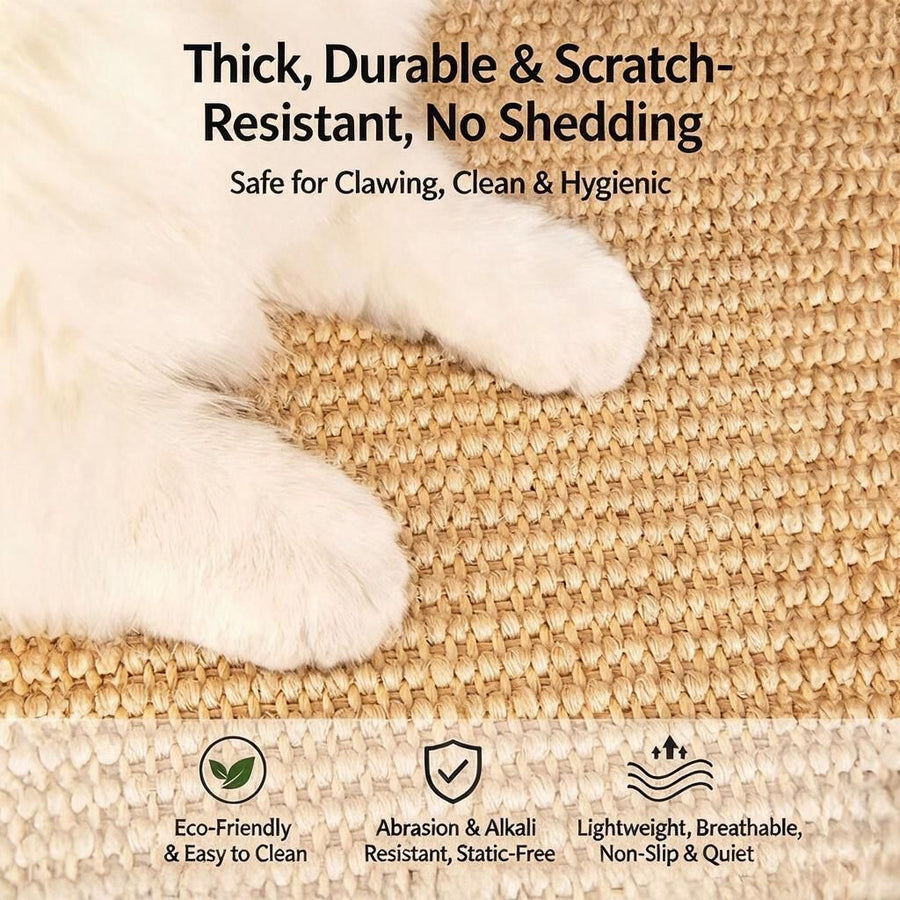 Upright Wall-Fix Cat Scratcher Panel 30x60cm Sisal Claw Filing Sheet Adhesive Strip Backing Natural Beige Couch Shield Indoor