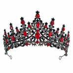 Women's Baroque Black & Ruby Red Crystal Crown Headwear Antique Silver Scroll Filigree Hair Jewellery Costume Ball Evening Gown 1pc