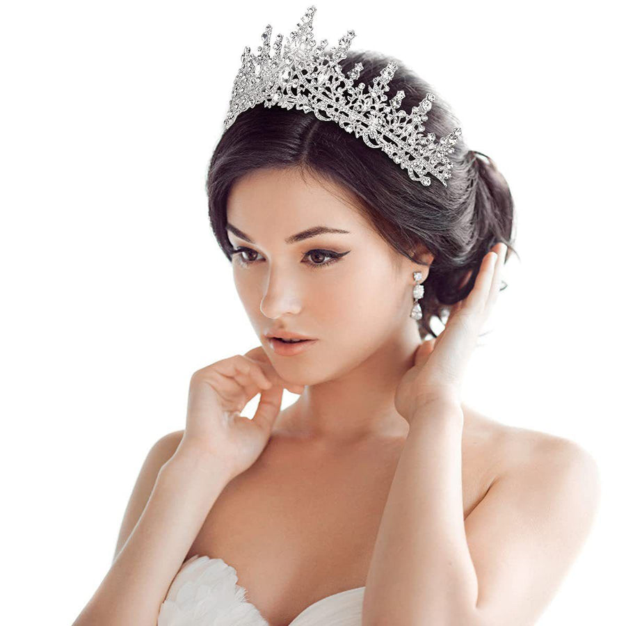 Women's Baroque Black & Ruby Red Crystal Crown Headwear Antique Silver Scroll Filigree Hair Jewellery Costume Ball Evening Gown 1pc