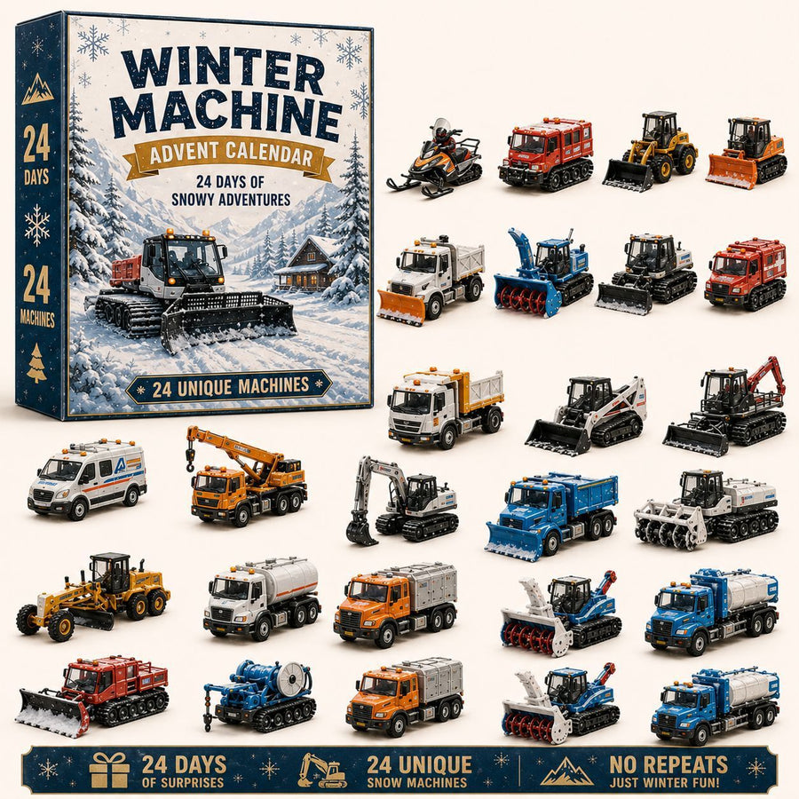 Winter Snow Machine Surprise Box 24 Snowplow Gritter Models Acrylic Desk Ornament Set 26x18x3cm 3mm Xmas Countdown Gift