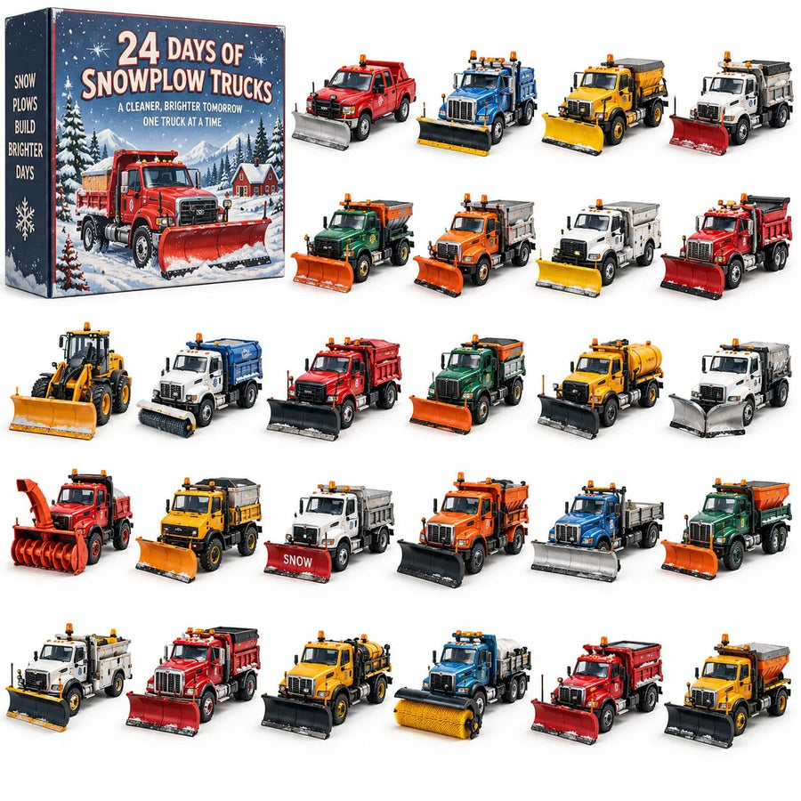 24 Days of Snowplow Trucks Countdown Box 26x18x3cm 3mm Acrylic Stand Winter Road Crew Model Reveal Collection for Him