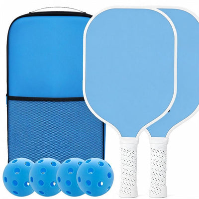 Complete Pickleball Gift Set 2 Fibreglass Paddles 4 Balls Mesh Carry Bag Blue Solid Style 02 Court Ready Halloween