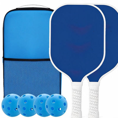Plain Style 01 Navy Pickleball Bundle Fibreglass Paddle Pair 4 Balls & Zip Mesh Bag Family Outdoor Game